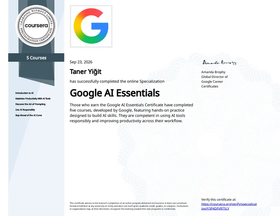 Google AI Essentials sertifikası