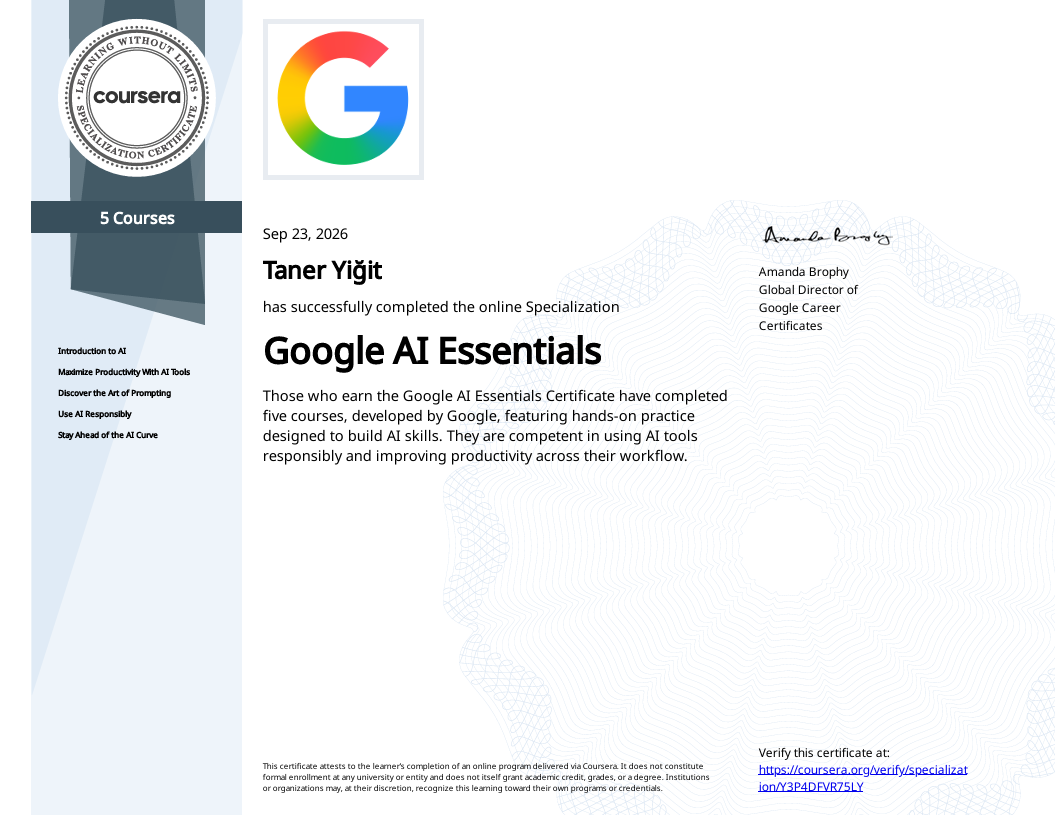 Google AI Essentials sertifikası