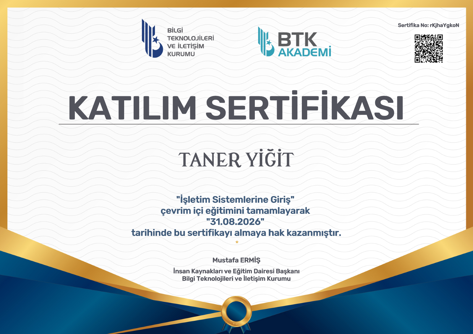 İşletim Sistemlerine Giriş sertifikası